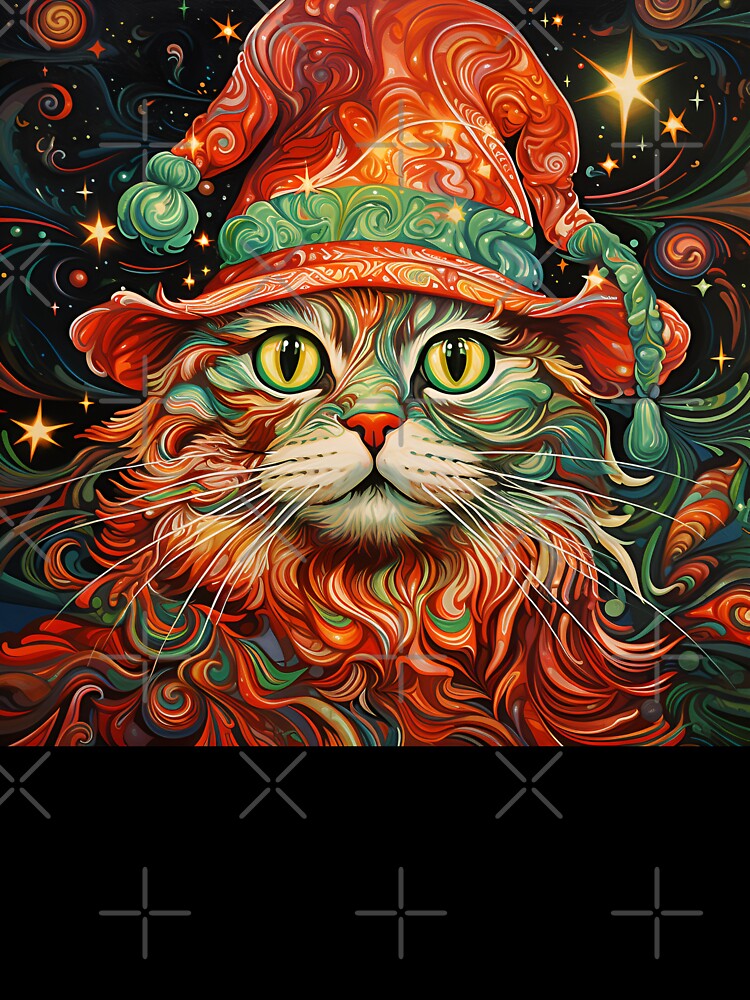 Trippy holiday cat print by dcrc