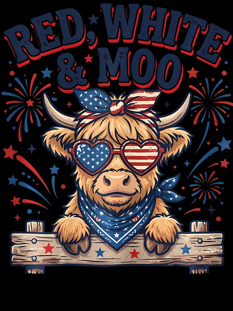 Vintage Cute Red White And Moo Funny 4Th Of July by Fereskabilon