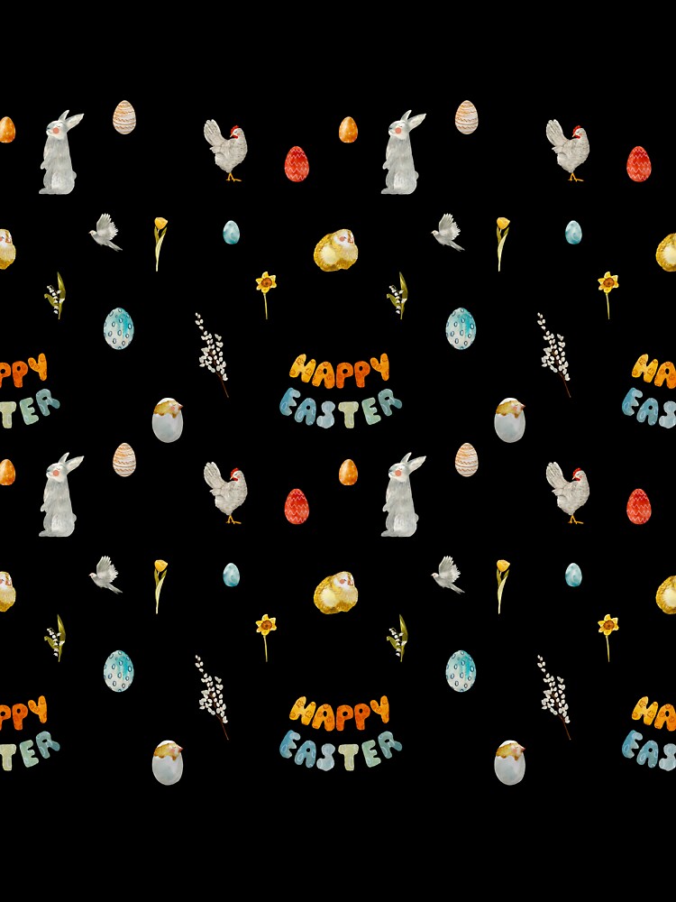 Happy Easter title rabbit cute watercolor pattern grey by Yana Mustafina | Boho Soulful Designs