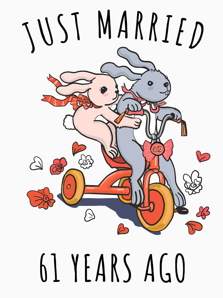Just Married 61 Years Ago - 61st Anniversary Couple Bunnies Tee, Phone Cases And Other Gifts by MemWear