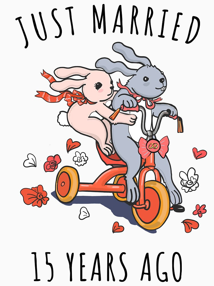 Just Married 15 Years Ago - 15th Anniversary Couple Bunnies Tee, Phone Cases And Other Gifts by MemWear