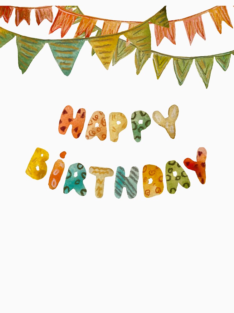 Happy birthday letters colorful flags a watercolor red by Yana Mustafina | Boho Soulful Designs