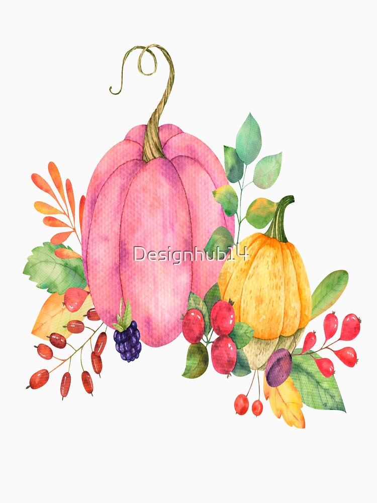 Watercolor pumpkin barries and nuts by Designhub14