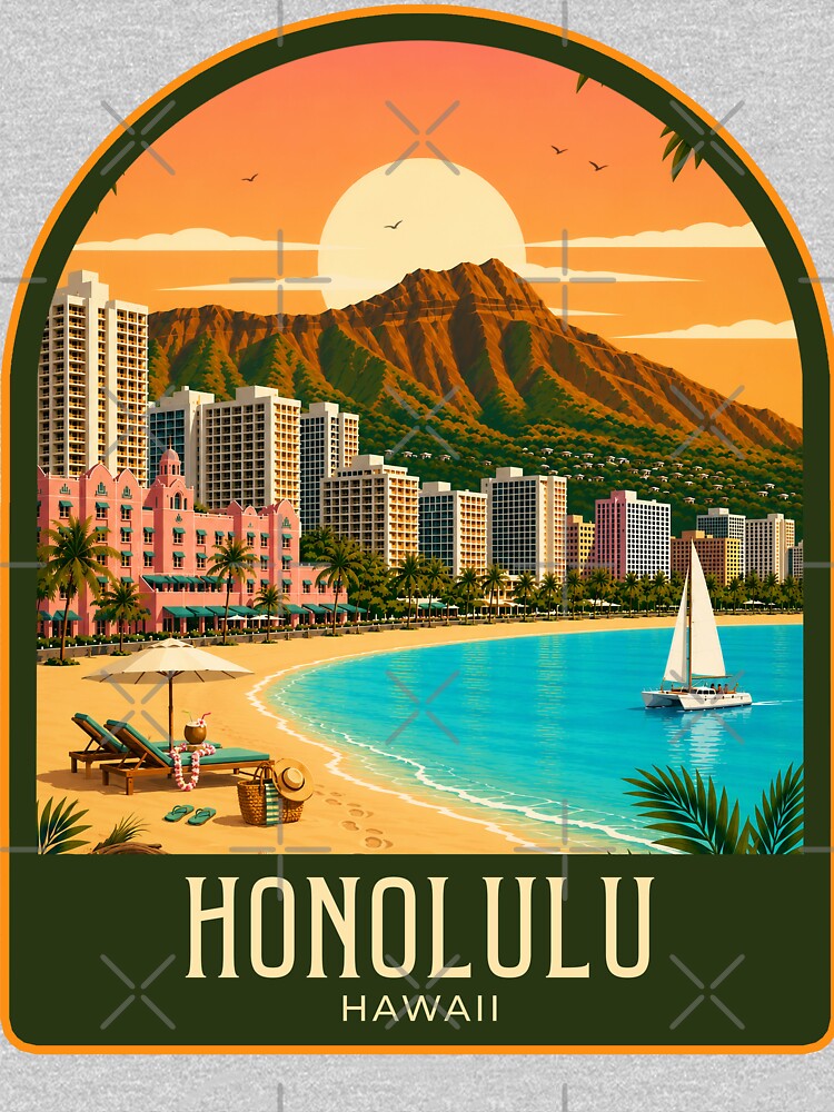 Honolulu Vintage Travel Illustration by HomeLivingCo