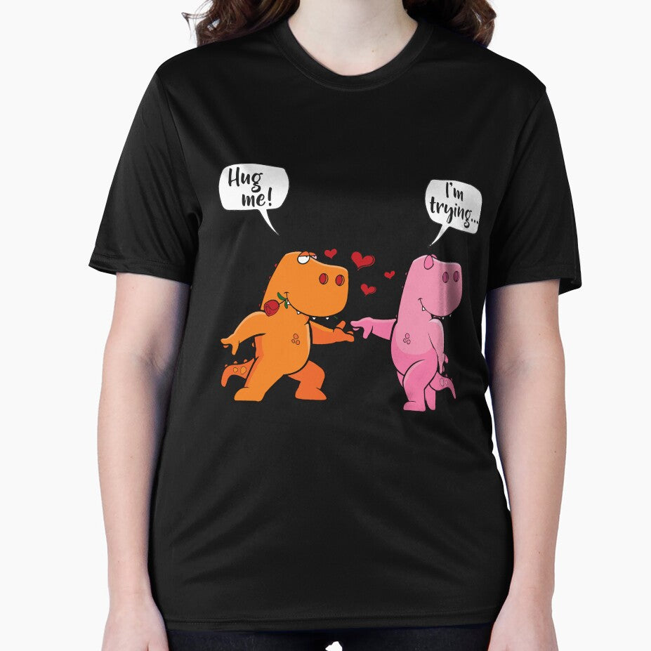 T-Rex Dinosaur Couple Hug Me Valentines Day Funny Girls Boys T-Shirt by StellDesign