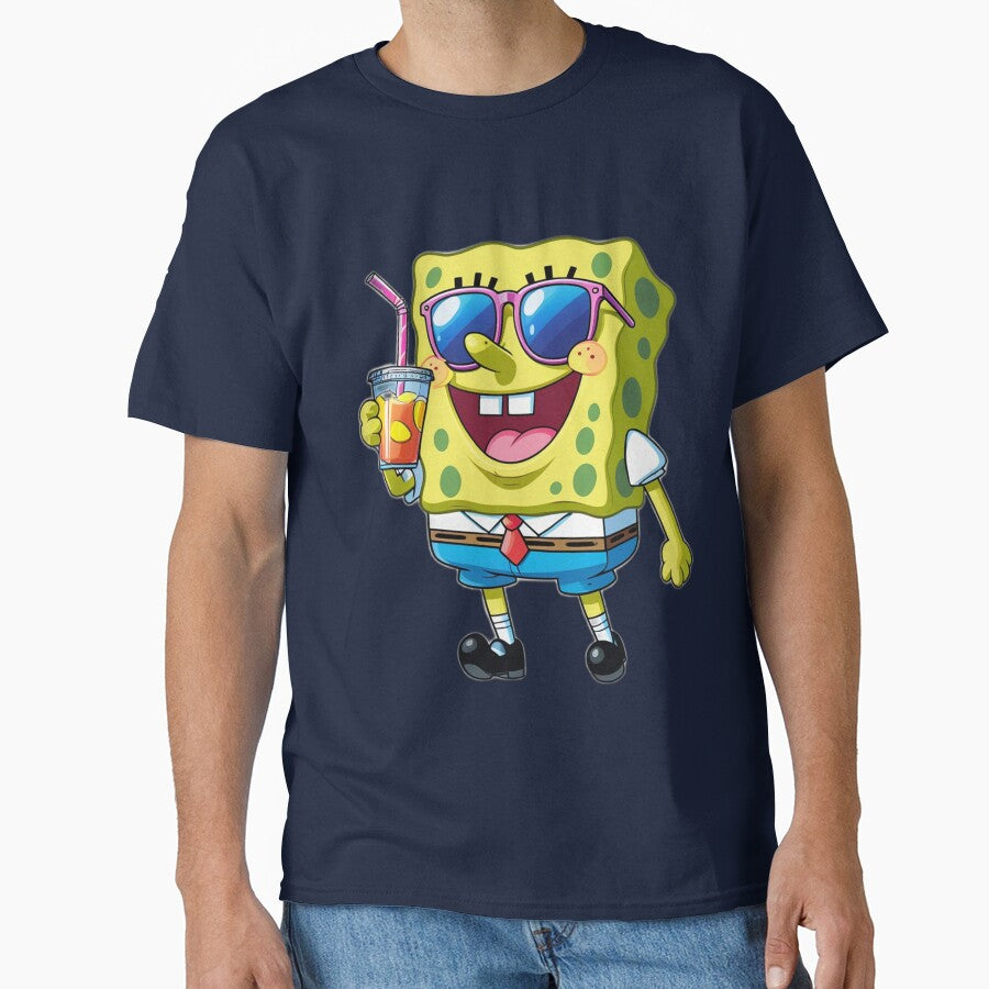 Cool SpongeBob Drinking Juice – Fun Summer Vibes T-Shirt Design by ArghavanMardani