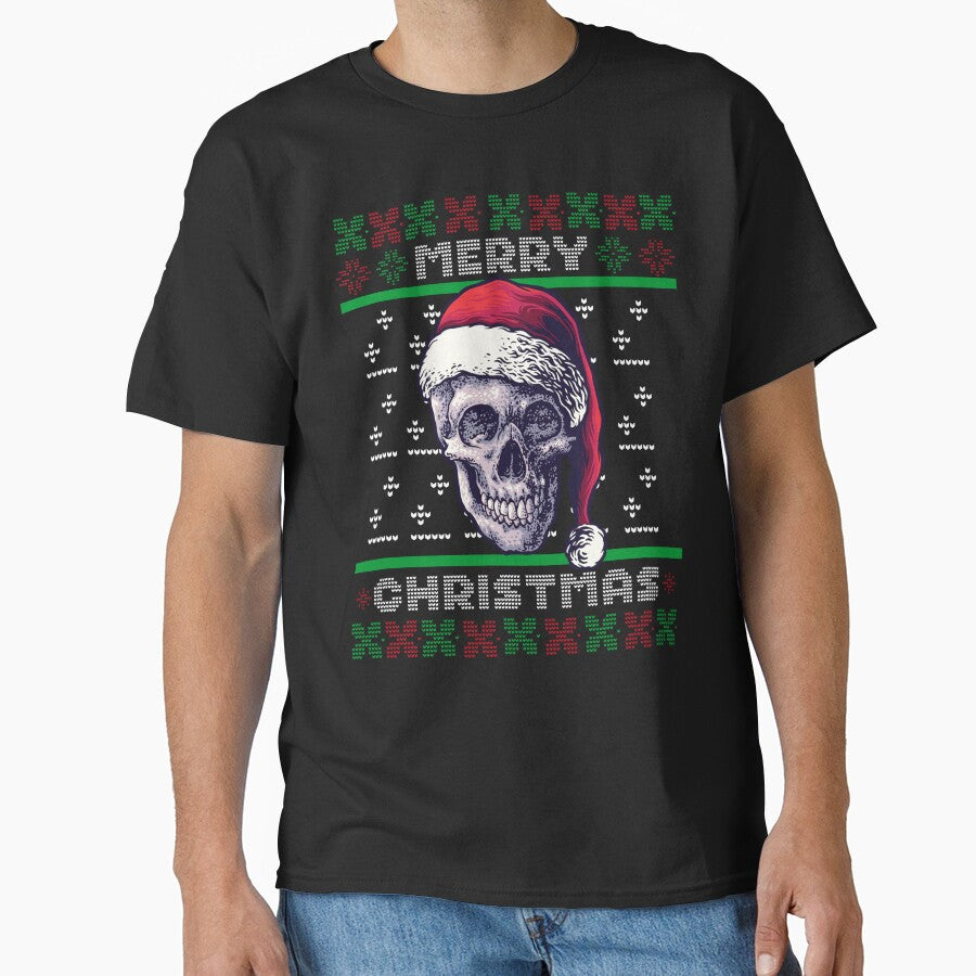 Gothic Christmas Skull Shirt – Merry Christmas Ugly Sweater Style by VintageMashup