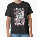 Fueled by Chaos Skeleton Mom Messy Bun Funny Tee by Ghost Of Chill