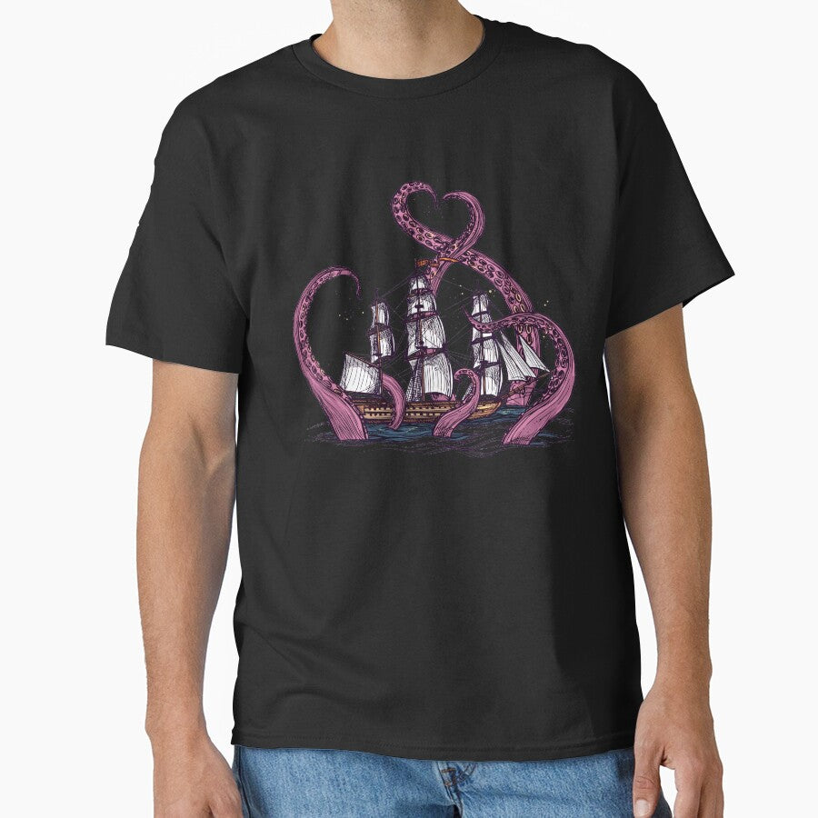 Vintage Octopus Sea Monster Kraken with Ship Tentacles of Cthulhu by XOZart