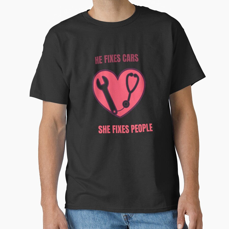 He Fixes Cars She Fixes People- Mechanic Nurse Couple Gift by WonderMugStudio