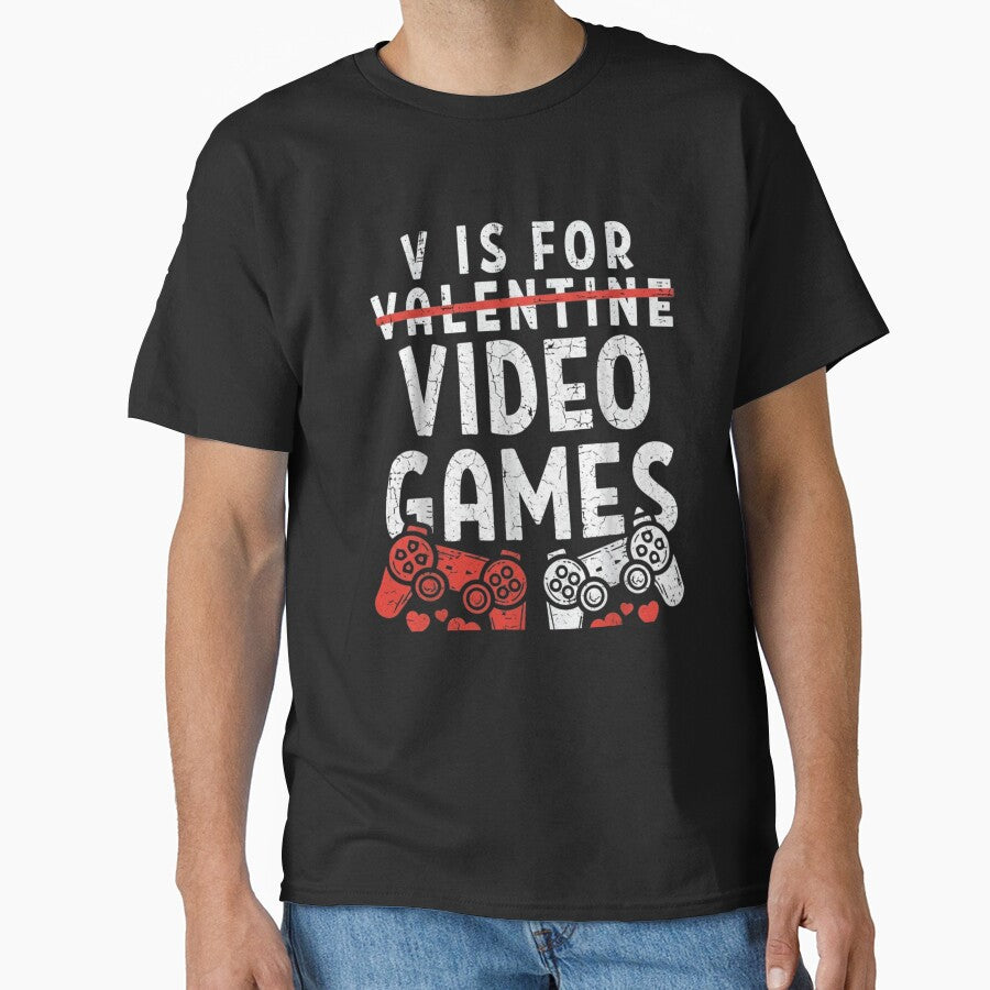 V is for Video Games - Funny Gamer Valentine's Day Design by QUIRKFITs