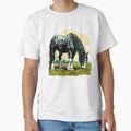 Beautiful black shire horse grazing on a country meadow illustration by NBSStore
