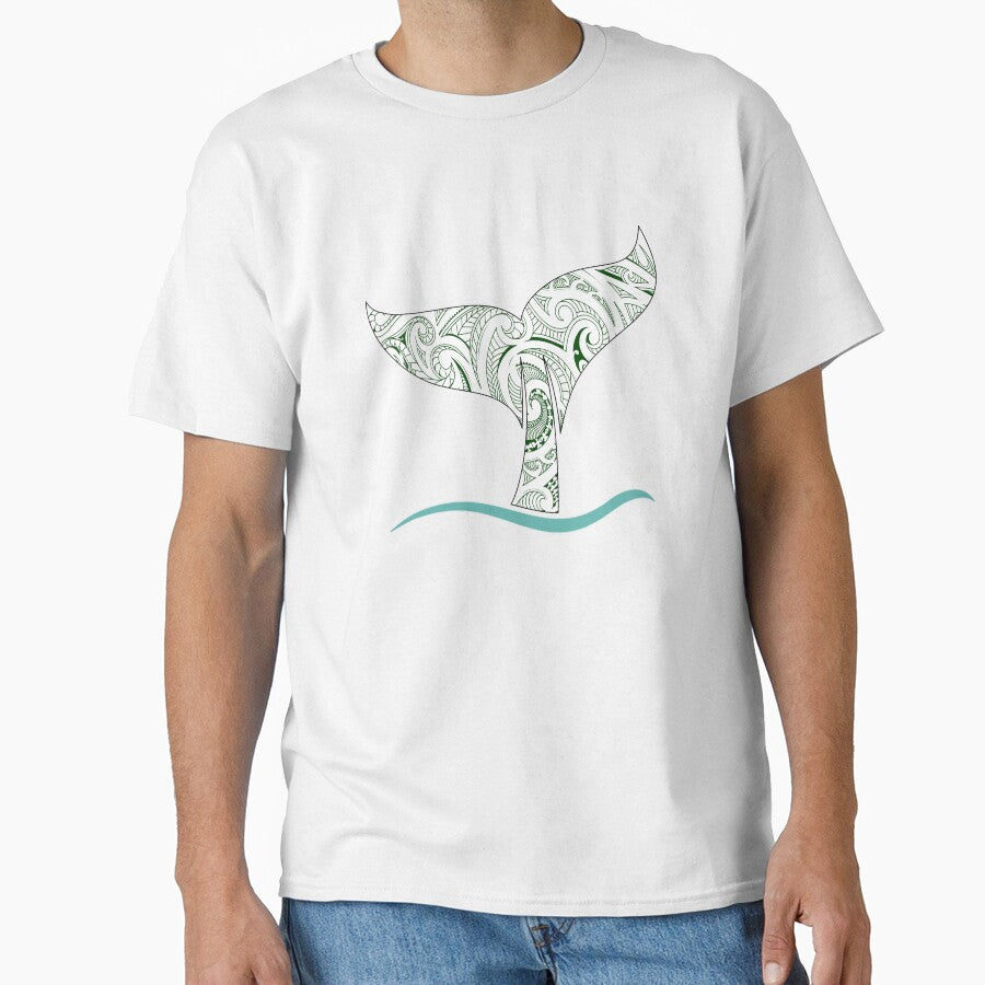 Whale Tail: Polynesian Green and White Tatau Inspired pattern by aokshirts