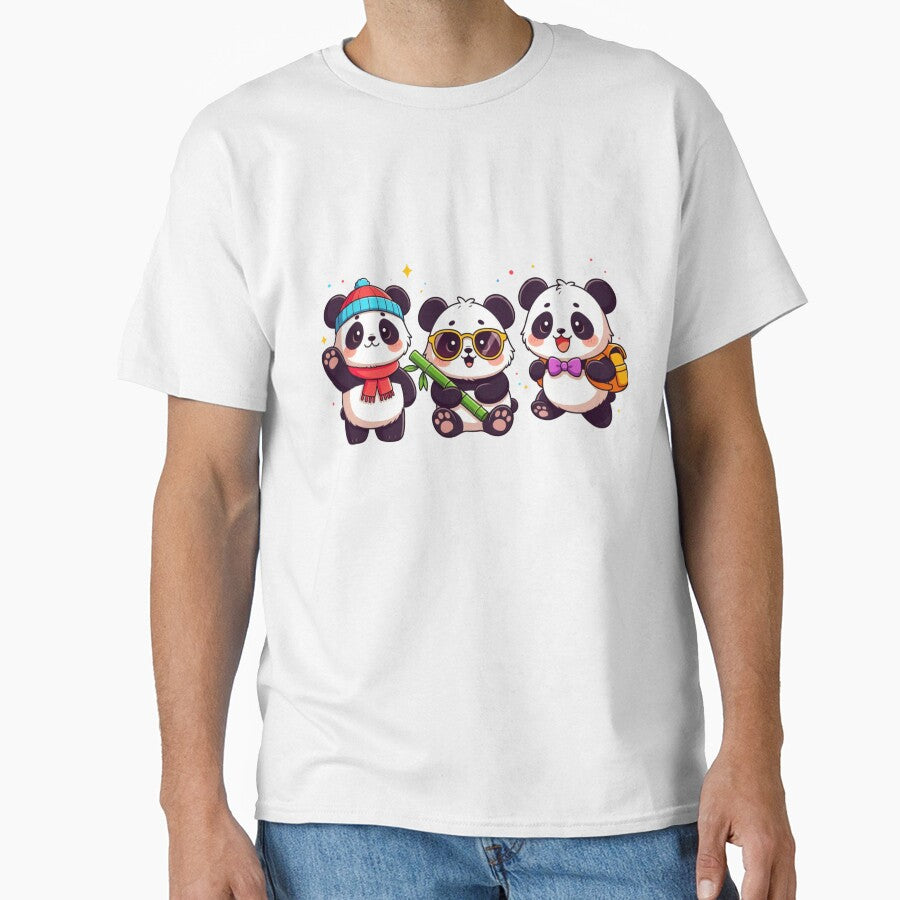 Cute Kawaii Pandas Trio Cartoon Panda Friends Art by ExploreAura Studio