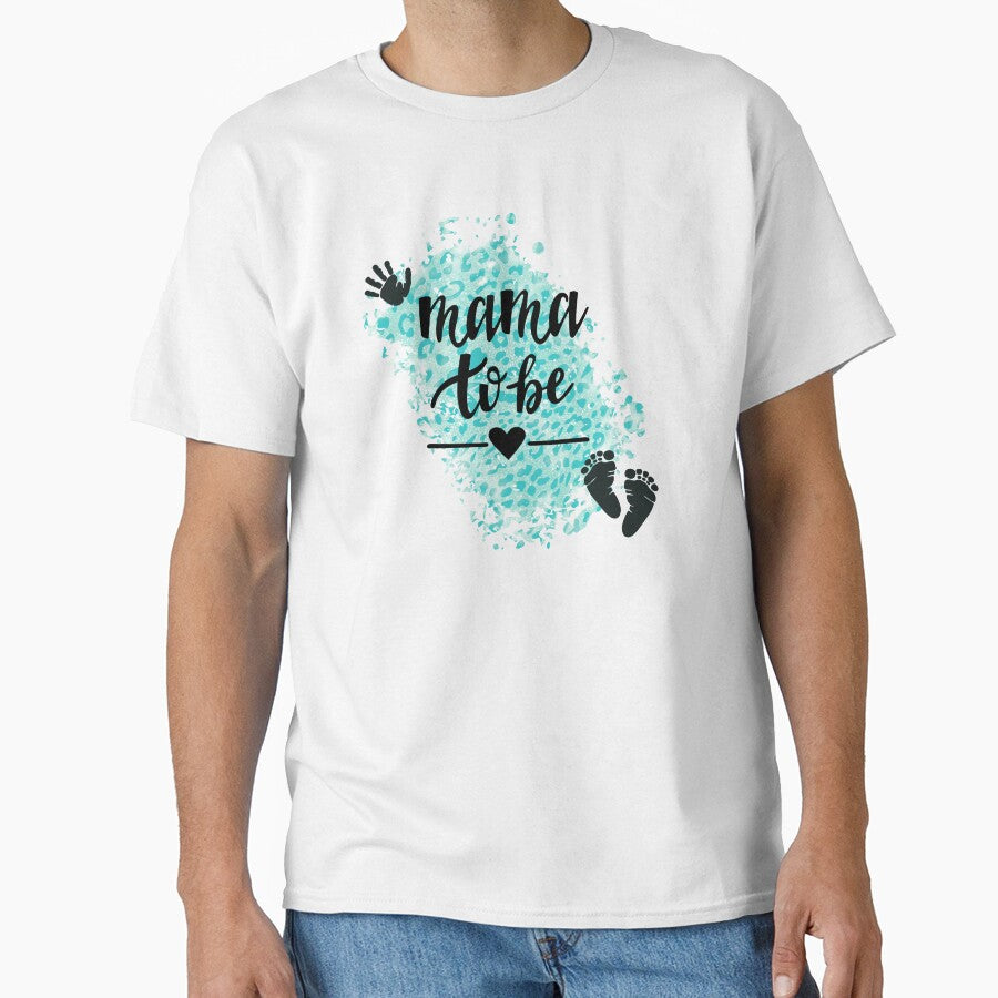 Mama to Be with Hand & Footprints & Teal Leopard Print Background by JeweledDesigns