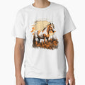 Beautiful brown and white arabian horse grazing on a country meadow illustration by NBSStore
