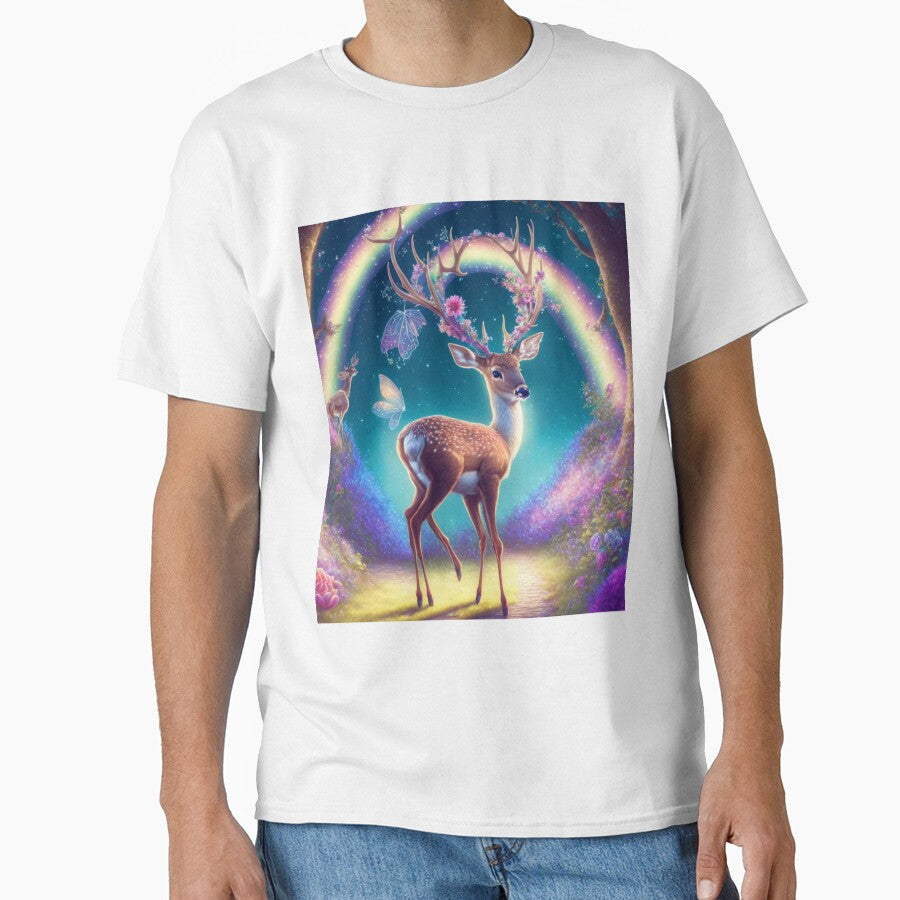 beautiful deer, woodland animal, rustic setting, rainbow, enchanted forest, magical deer, magical woods, fantasy land, dream deer by CapturedByeJ