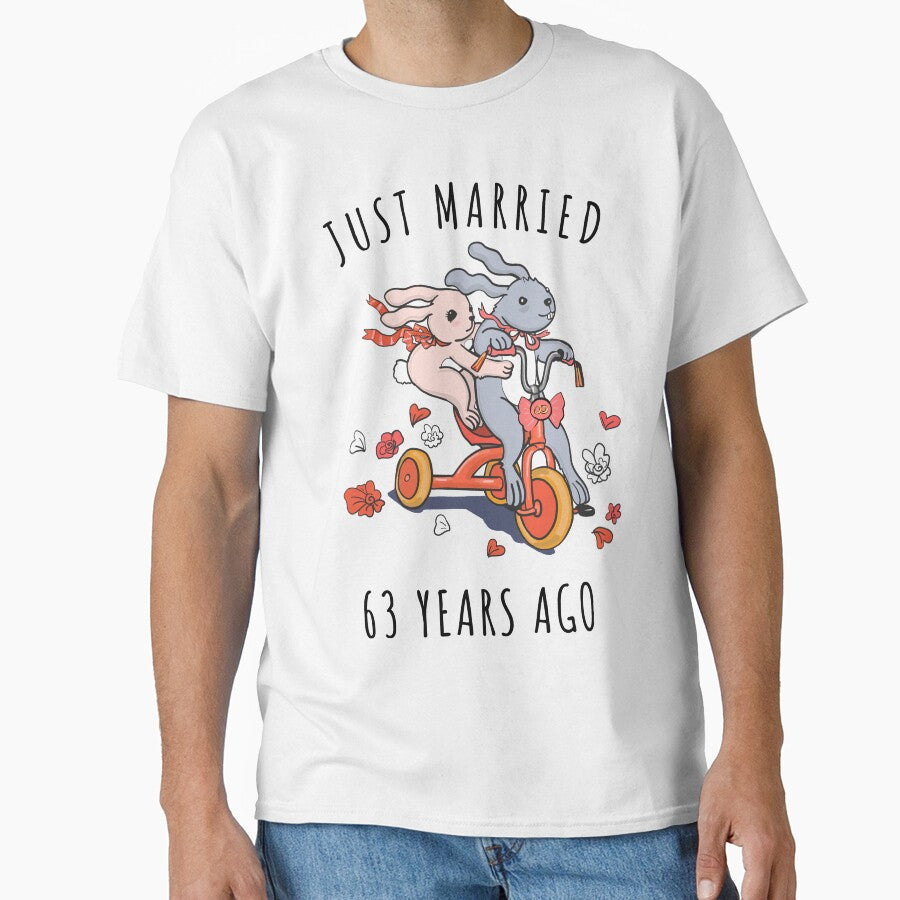 Just Married 63 Years Ago - 63rd Anniversary Couple Bunnies Tee, Phone Cases And Other Gifts by MemWear