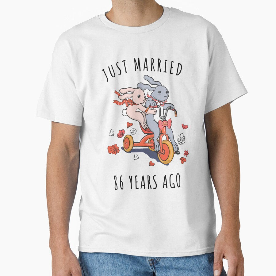 Just Married 86 Years Ago - 86th Anniversary Couple Bunnies Tee, Phone Cases And Other Gifts by MemWear