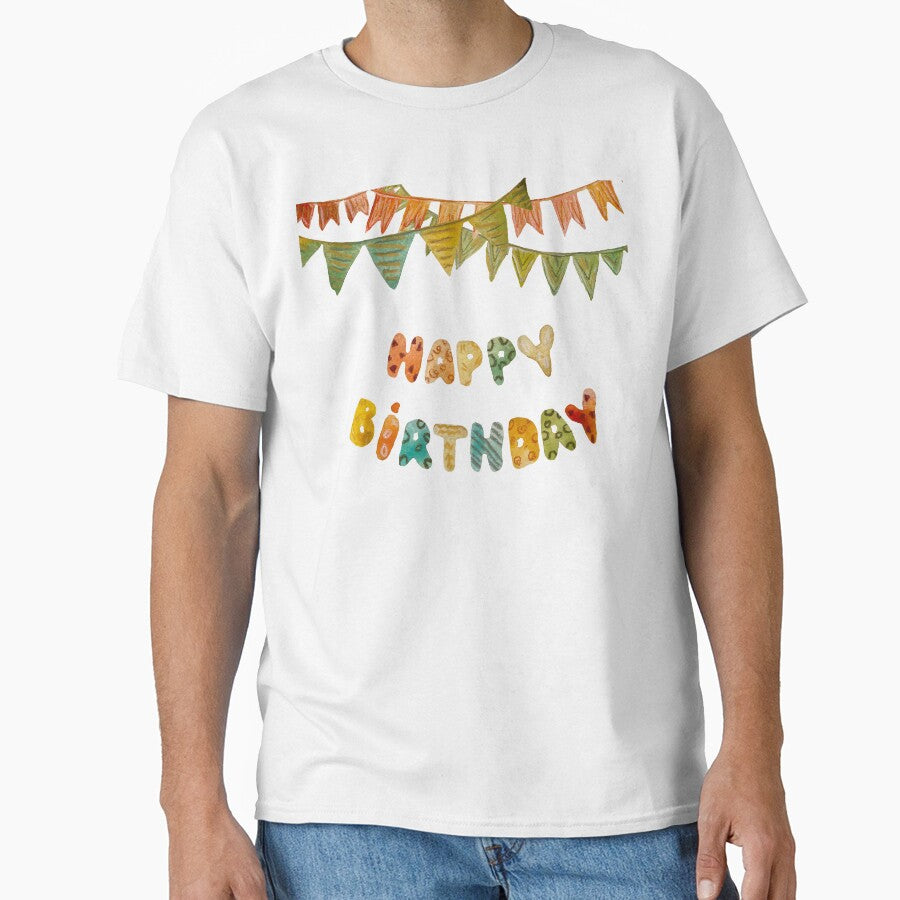 Happy birthday letters colorful flags a watercolor red by Yana Mustafina | Boho Soulful Designs