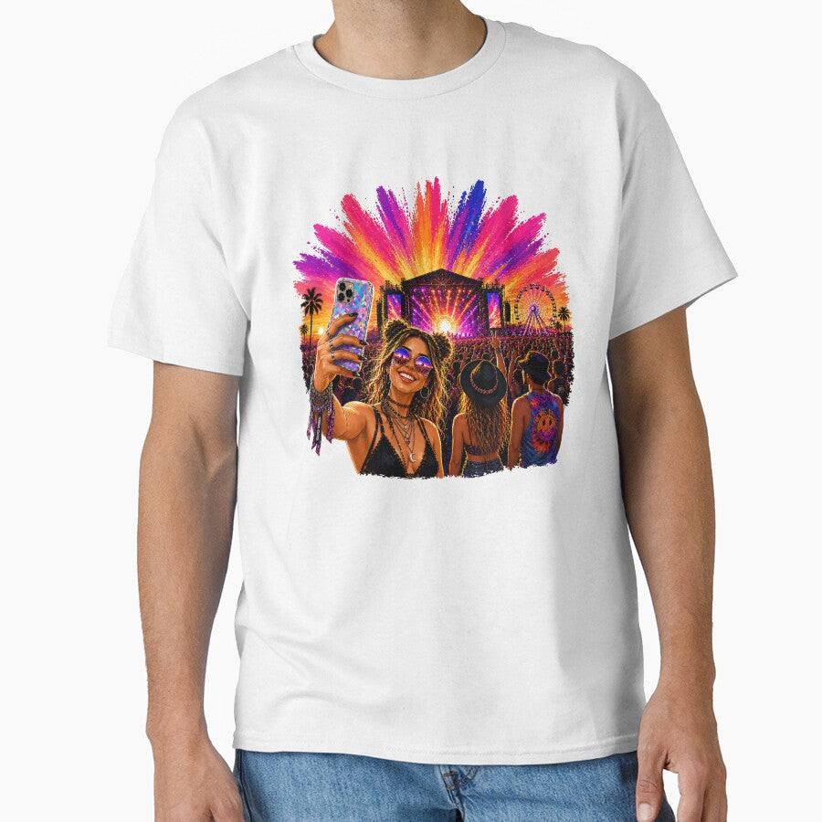 Festival Selfie Sunset – Neon Music Crowd Party Vibes Art by Digital Culture Studio