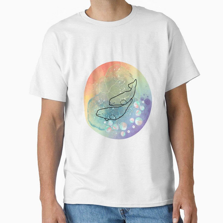 Beluga Whale Family Swimming Watercolor Illustration by kuremureDesign