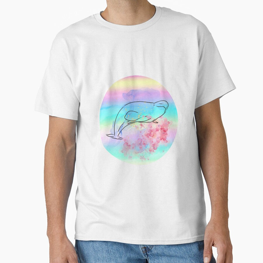 Beluga Whale Swimming Watercolor Rainbow Colors Illustration by kuremureDesign