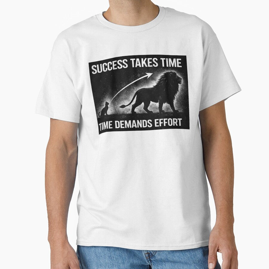 Success Takes Time Cat To Lion Transformation Motivational Streetwear Design by apex.vibe