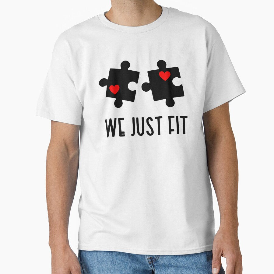 Funny Valentines T-Shirt We Just Fit Jigsaw Puzzle by SAFORDO