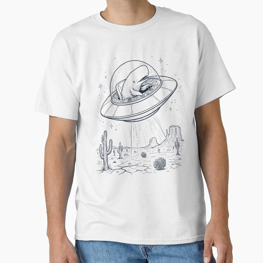 Vintage Whale Riding UFO Animal Lover by DoodleTortle
