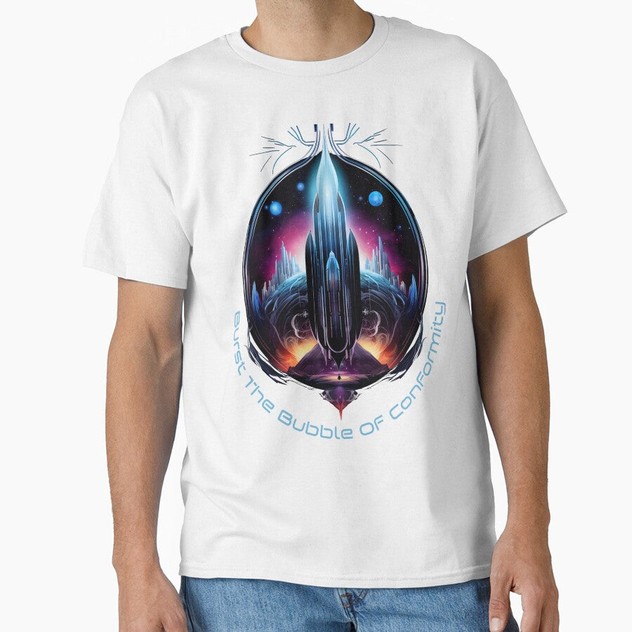 Burst The Bubble Of Conformity - Abstract Space Ship - Insprational Phrase by Image-Caption