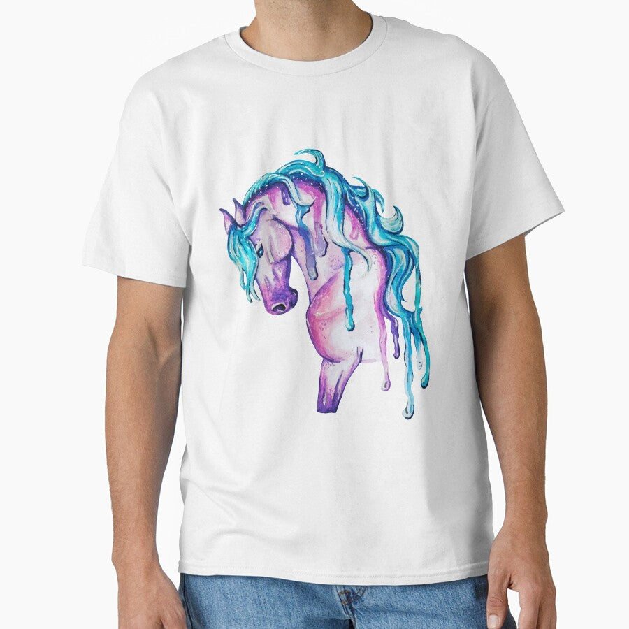 Watercolor Pink and Blue Horse by Lady-Lilac