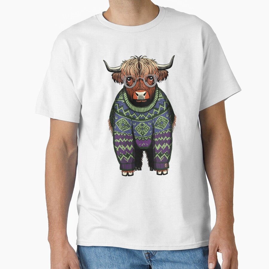 Highland Cow in Knitted Jumper – Funny Scottish Animal Gift by krisevansart