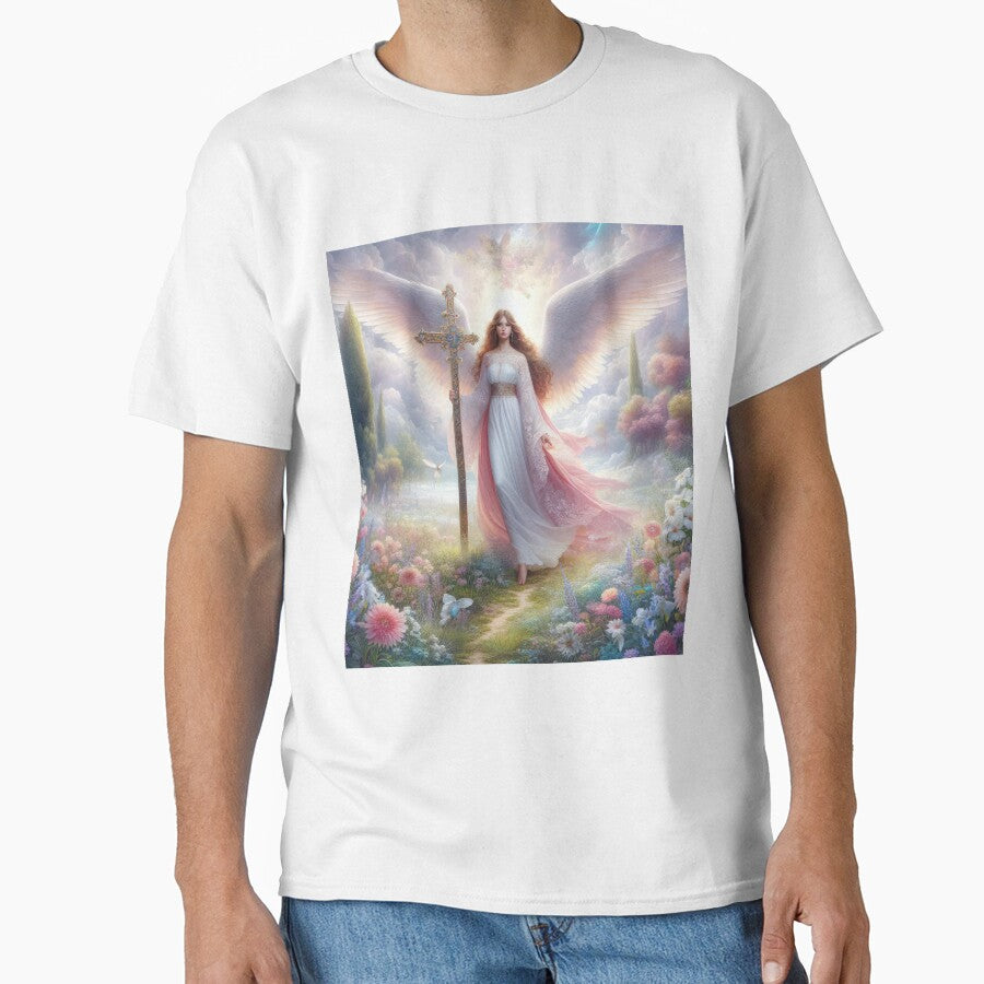 Angel holds the cross fantasy easter landscape by Expressions-Sel