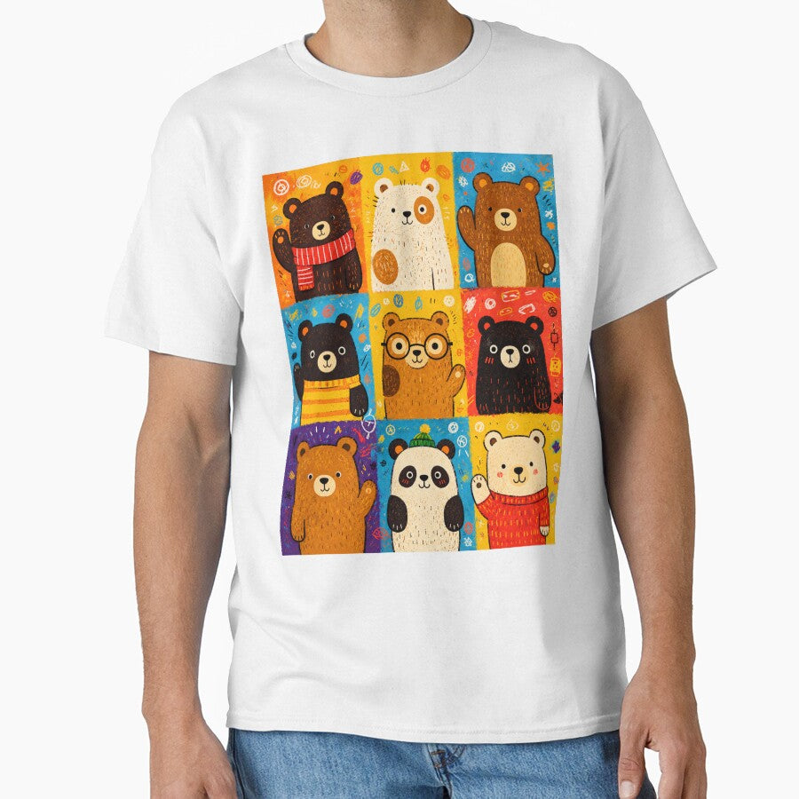 Colorful Pop Art Bear Grid Illustration | Cute Whimsical Cartoon Bear Pattern by Peanutspixel