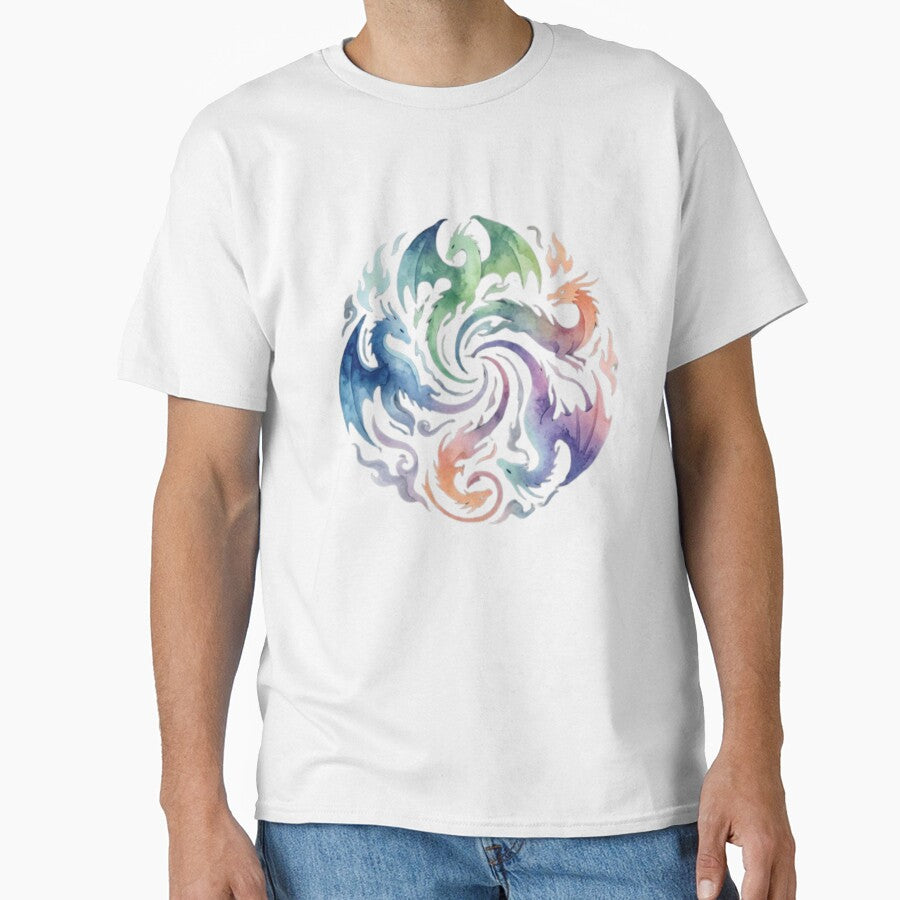 Rainbow Dragon Circle Fantasy T-Shirt by veloraastudio