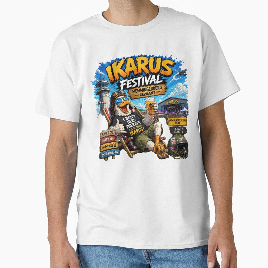 Ikarus Festival Memmingerberg Germany T-Shirt – Funny Pilot Eagle Party Graphic Tee | EDM Festival Travel Shirt by Sushikidsntod