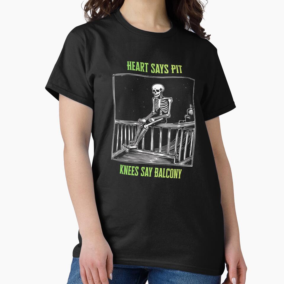 Heart Says Pit, Knees Say Balcony – Funny Concert Quote for Metal & Rock Music Fans by 9morethan9®