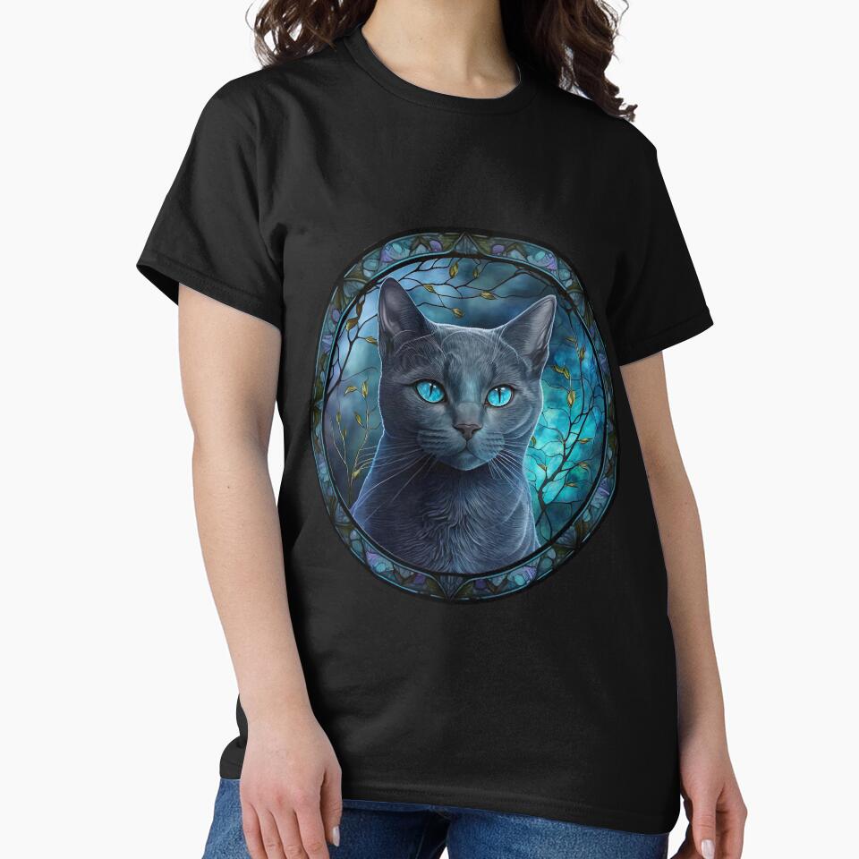 Stained Glass Russian Blue Cat in a Circle by Kalligraphika