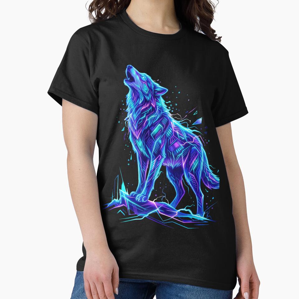 Neon Wolf Cyberpunk Wildlife Art by PlumArtDesign