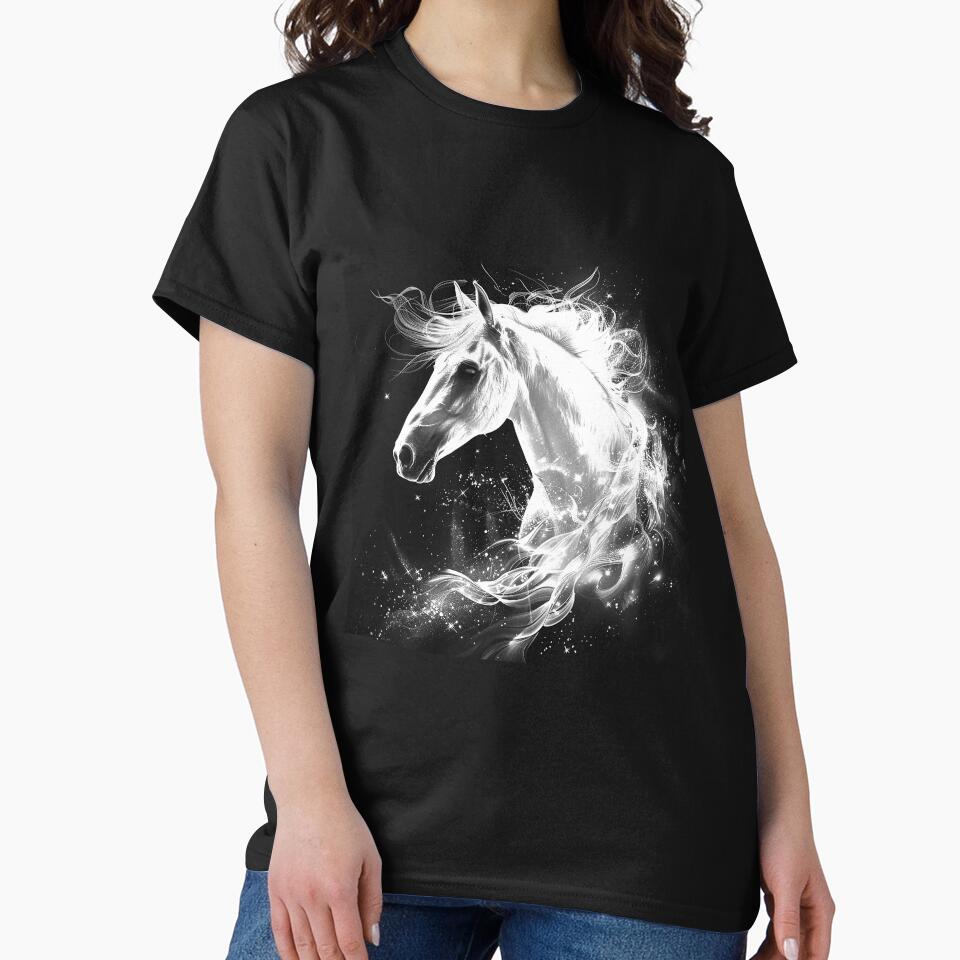 Celestial White Horse – Magical Black and White Fantasy Art by inkoutninja