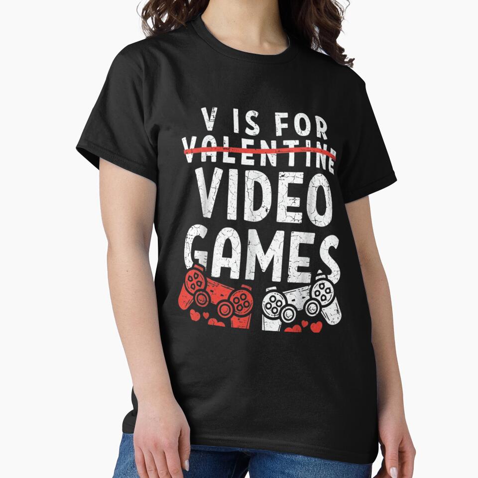 V is for Video Games - Funny Gamer Valentine's Day Design by QUIRKFITs