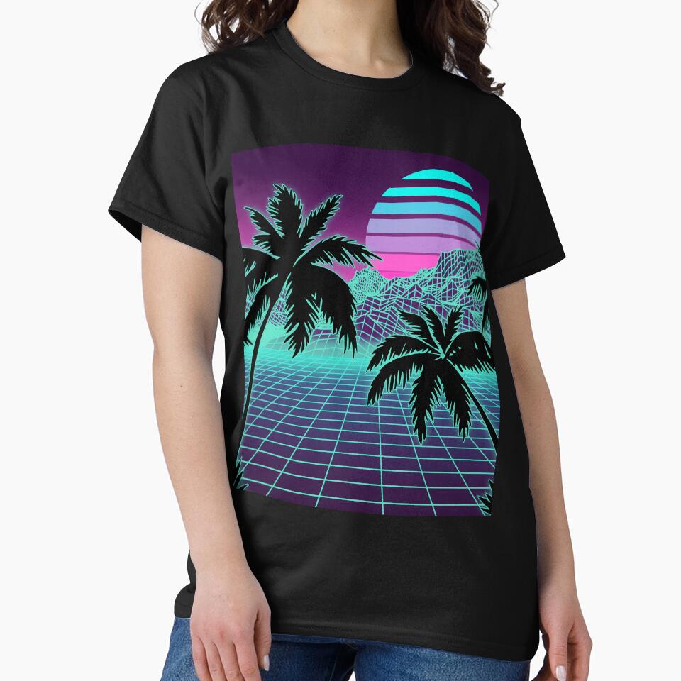 Retro 80s Vaporwave Sunset Sunrise With Outrun style grid print by D-C-Designs