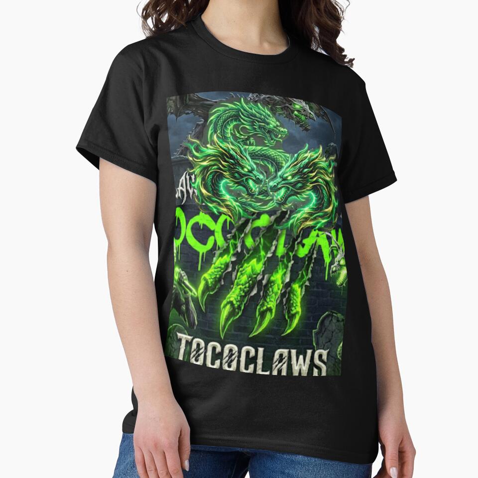 Three fierce, glowing neon green dragons soaring above massive, shredded claw marks. by TOCOCLAWS
