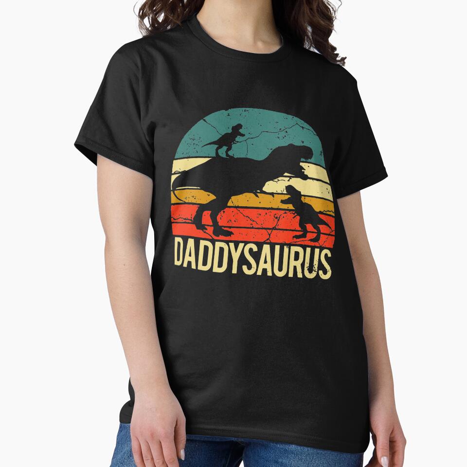 Best Daddysaurus Fathers Day Vintage Shirt Dinosaur Dad Of Two Kids Birthday T Shirt by tuanitus
