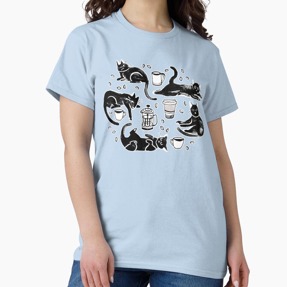 Black Cats & Coffee on Teal by TigaTiga