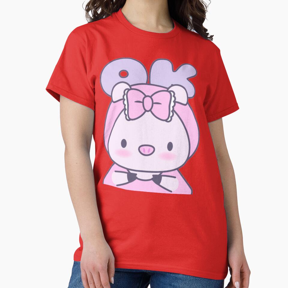 Cute OK Pink Piggy - Kawaii Pastel Anime Pig with Bow by GenZFashion000
