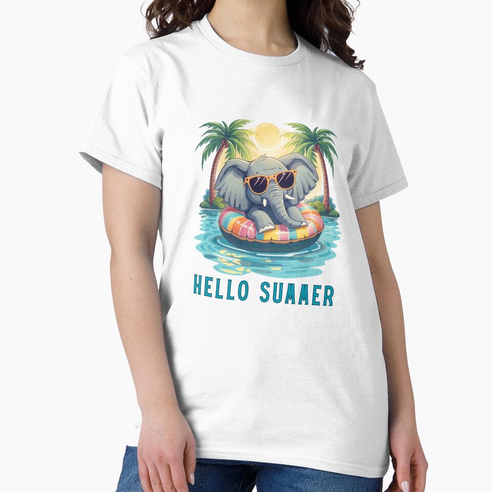 Preppy Summer, Retro Elephant Graphic Tee, Coquette Beach T-Shirt, Girly Tropical Appare by LAJdesigns