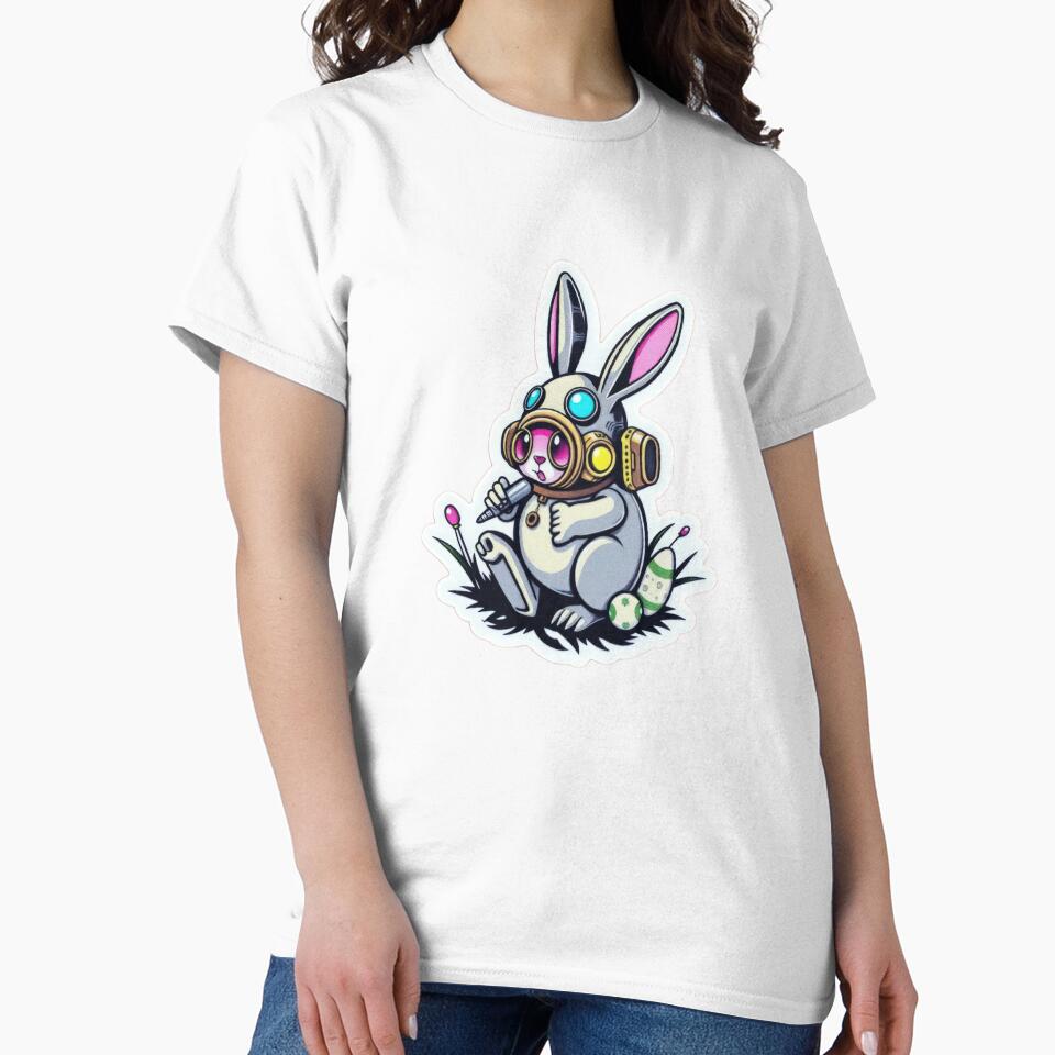 Easter bunny Technological Futuristic with colored eggs Sticker, funny easter,Happy Easter,Easter Day,easter illustration by Expressions-Sel
