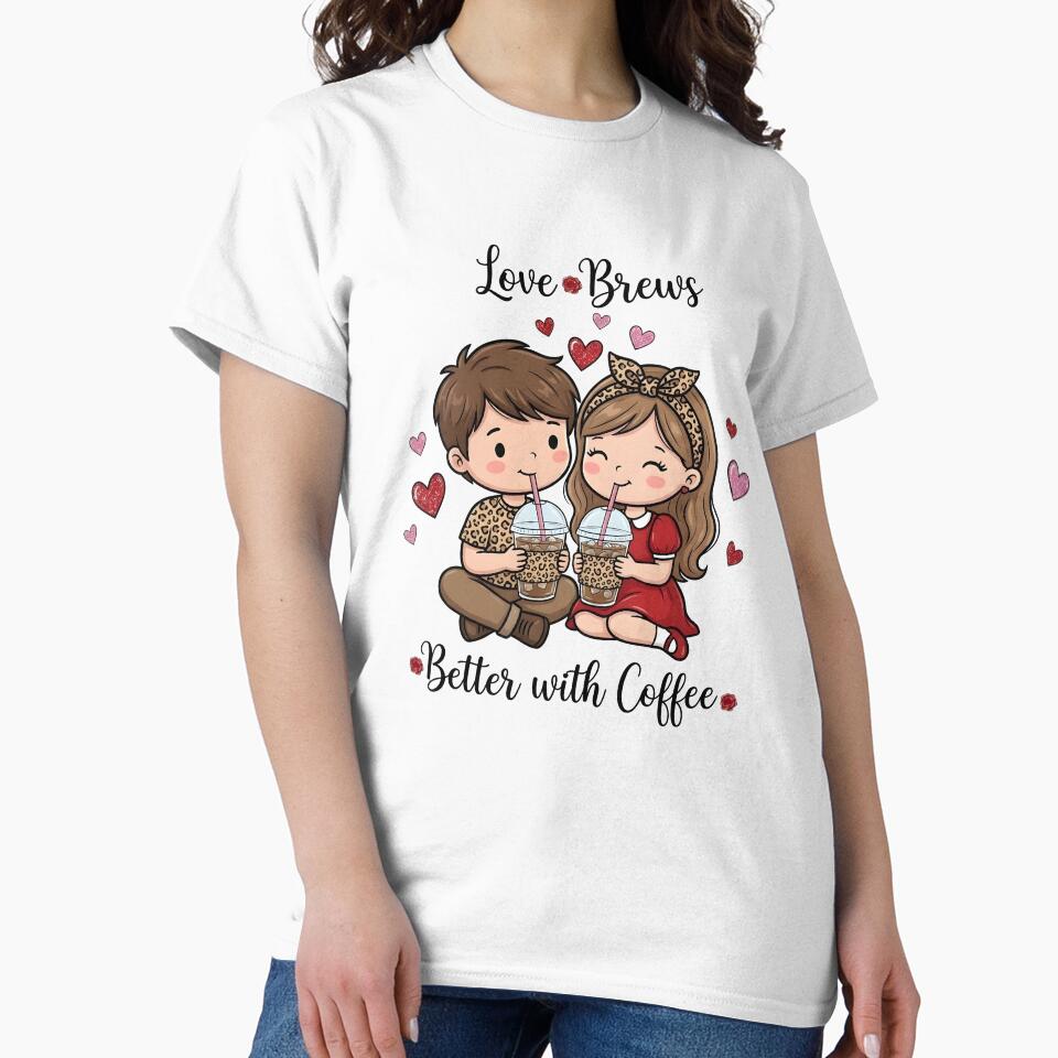 Cute Coffee Couple Valentine Illustration – Love Brews Better With Coffee by Lulunza